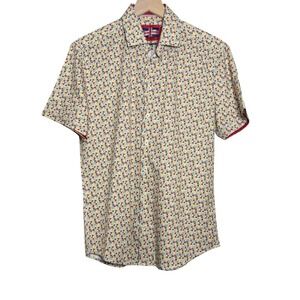 Soul of London Mens Performance Shirt M 15.5 Yellow Floral‎ Stretch Golf Office